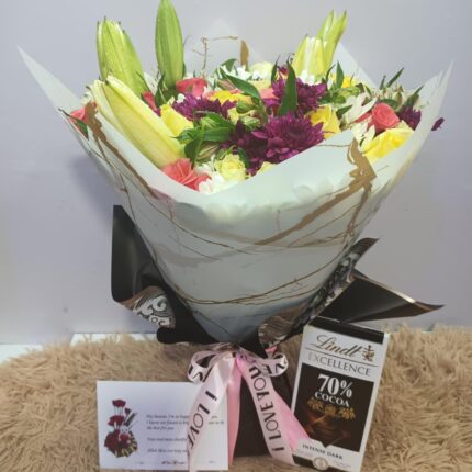 Bouquet of flowers and card