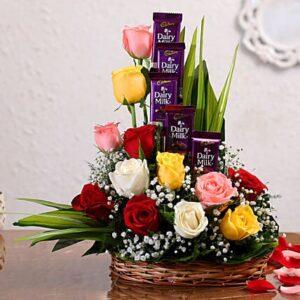 Enchanting Rose Basket with Chocolates
