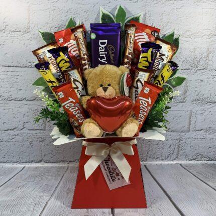 Assorted Chocolates, Teddy Bear and Heart Balloon
