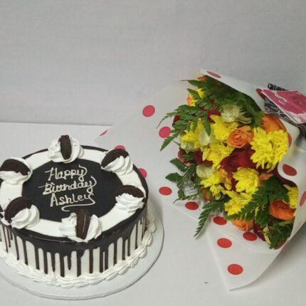 Bouquet of Flowers and Birthday Cake