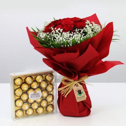 Christmas Flowers & Ferrero Rocher Gift Bouquet