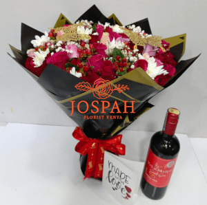 Valentines Day Flowers and Wine Gift