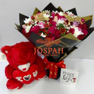 A Valentines Day Flowers and Teddy Bear Gift