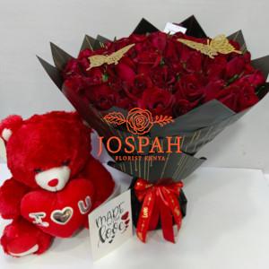 Valentines Day Flowers and Teddy Bear