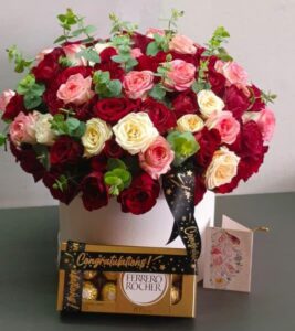 Luxury Rose Bouquet with Ferrero Rocher & Gift Card