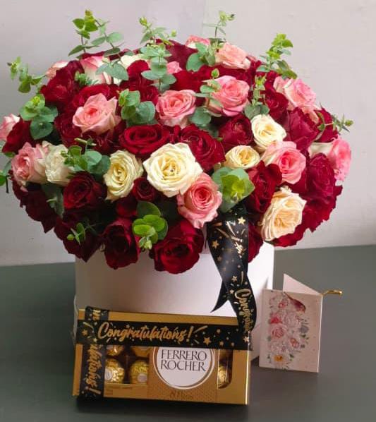 Luxury Rose Bouquet with Ferrero Rocher & Gift Card