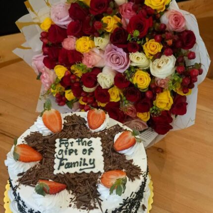 Family Celebration Cake & Rose Bouquet Combo