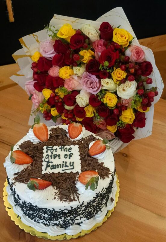Family Celebration Cake & Rose Bouquet Combo
