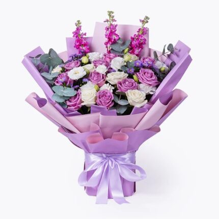 Purple and White Roses Bouquet